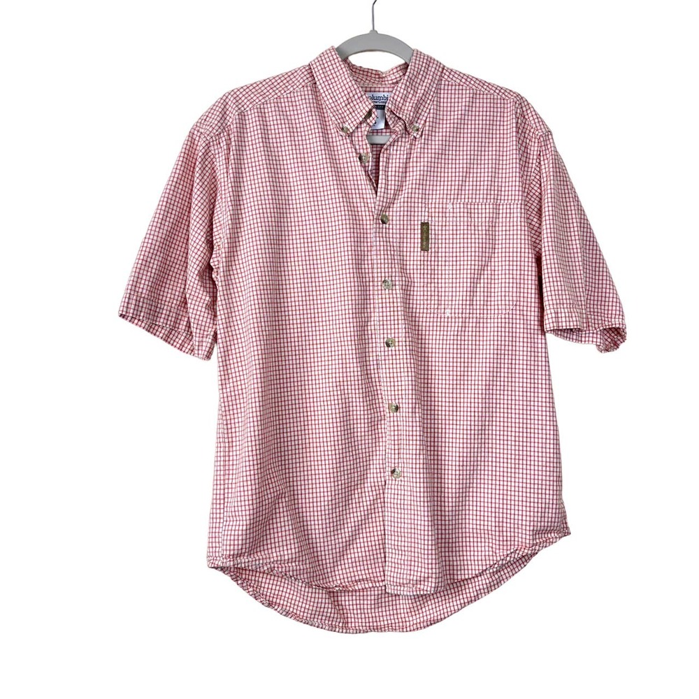Columbia Red Plaid Short Sleeve Button Down Shirt Mens Size Small